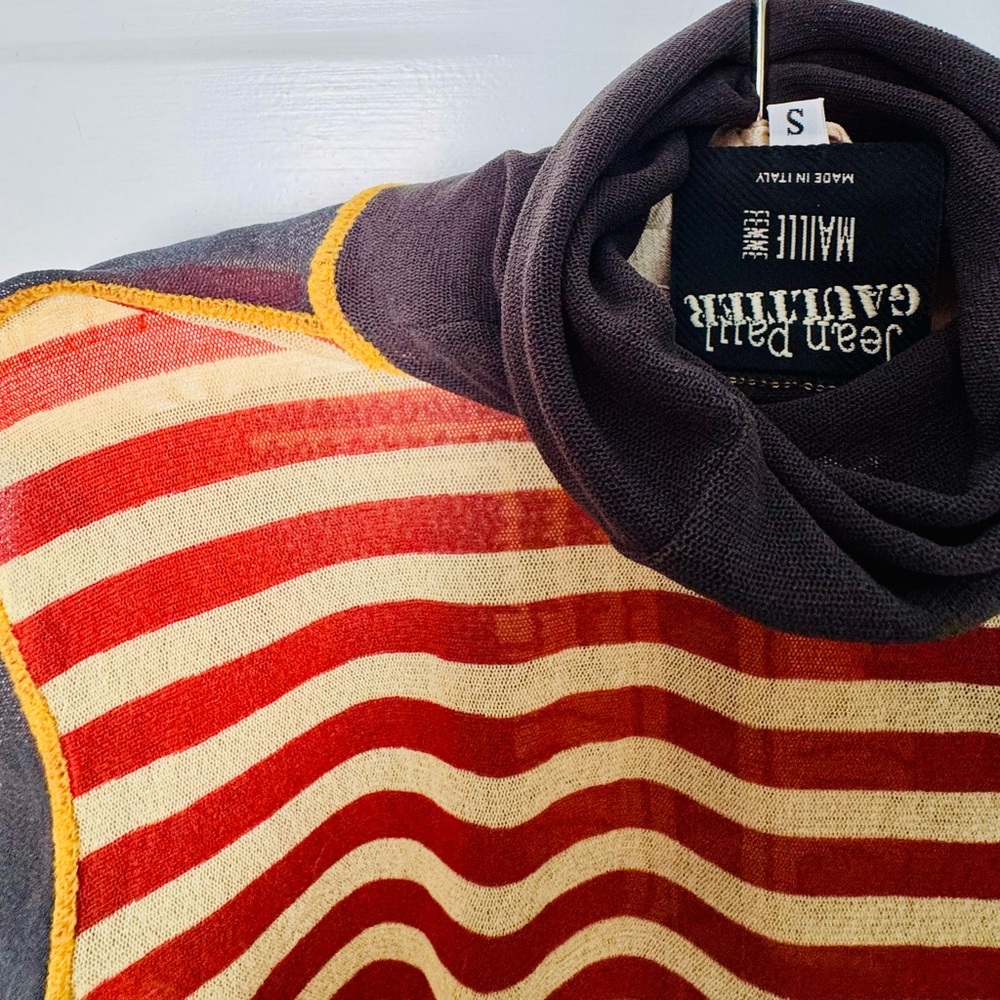 Jean Paul Gaultier Red and Cream Turtleneck Sweater